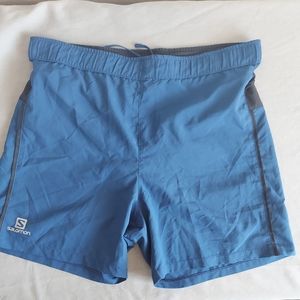 SALOMON Mens Running Shorts S Lined Zip Pocket Blue Advanced Skin Active Dry